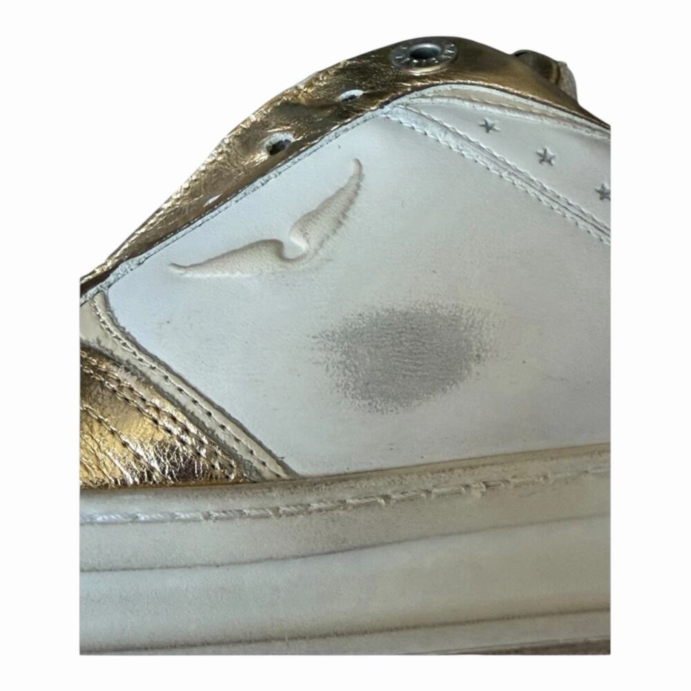 Zadig & Voltaire Wings Flash Vintage Metal Used Sneakers Size 38 White Gold NIB - Picture 14 of 16